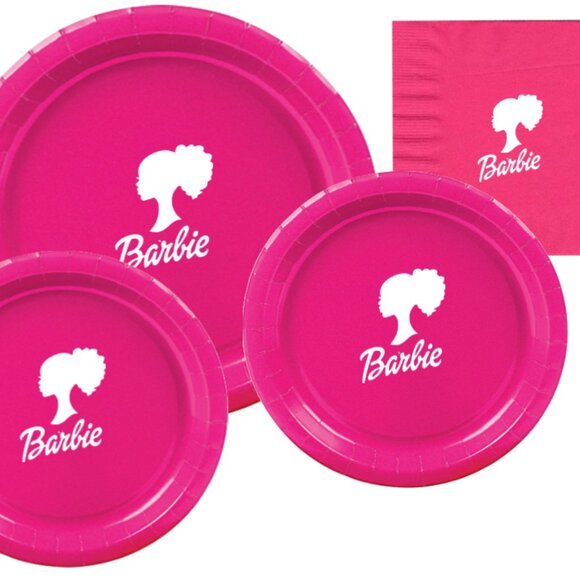 Hot Pink Doll Theme Disposable Paper Plate and Napkin Set 45 Pack Serves 15 Gues - Picture 3 of 4